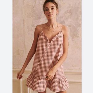 NWT Sezane Victorine Nightdress, Pink Gingham Nightdress, US 12 / FR 44